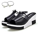 Bequeme OrthopäDische Plateausandalen füR Damen, Warmsday Sommer Sandalen Damen Bequem, Rutschfest und Atmungsaktiv Plateau Sandalen Damen, Sommerschuhe, Geeignet füR Gelegenheitsarbeiten(Schwarz,38)