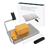 KITCHENDAO Auswechselbarer Käseschneider mit Draht, Käsehobel mit Brett und Messgitter - Einstellbare Dichtigkeit aus Edelstahl für Blockkäse-Spülmaschinenfest, mit 2 Extra Drähten