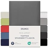 Dreamzie Premium Topper Spannbettlaken 90x200 cm - 100x200 cm - extra niedriger Steg - für Boxspringbett - Topperauflage - Spannbetttuch Jersey Baumwolle, 150 g/m² - Oeko-TEX - Anthrazit