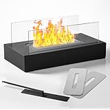 Tischkamin [3h Brenndauer] | Tischfeuer Set für Indoor und Outdoor | Ethanol Kamin mit Einstellbare Flamme und Sicherheitsglas | Bioethanol Tischkamin | Tisch Kamin | Balkon Deko