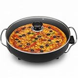 SHOV Elektrische Guss Multipfanne 42 cm - Premium Editon – Pizzapfanne mit Deckel, Thermostat & Antihaft – 3-in-1 Kochen, Grillen, Warmhalten – 1200 W Döküm Pfanne -