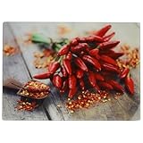 FESTA ITALIA Schneidebrett Glas - 25x35 cm - Glasschneidebrett mit Paprika Motiv - Glasplatte küche für Gemüse, Fleisch & Brot - Glasbretter Hygienisch, Hitzebeständig, Kratzfest - Schneidebretter