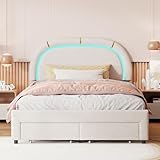 BLSYHDH Kinderbett Polsterbett,Polsterbett 140x200 cm für Kinder Gepolstertes Bett für Kinder Prinzessinnen-Betten mit LED Einzelbett mit Kopfteil und Lattenrost Jugendbett für Mädchen mit Schublade