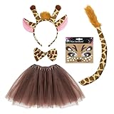SAIIURV 5 Stück Kostüm Giraffen für Kinder Tierkostüm mit Giraffe Ohren Haarreif Fliege Schwanz Gesichtstattoo Mädchen Tutu, Tierohren Stirnband Halloween Fasching Karneval Fasching Party (Deer)