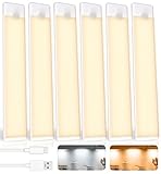Unterbauleuchte Küche LED Akku mit Bewegungsmelder, Schrankbeleuchtung Bewegungssensor mit Batterie, Kabellos Fernbedienung LED Küchenunterbauleuchte, Schranklicht für Küche Lampe, Vitrine (6pcs)