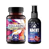 Saint Nutrition® Kollagen + Melatoninspray mit 0,5mg Melatonin pro Sprühstoß - Hyaluron Kapseln hochdosiert 1000 mg Tagesdosis mit Vitamin C, MSM, Zink & Biotin - für Haut, Haare & Nägel