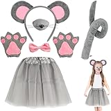 Meanju 7 Stück Maus Tüllrock Kinder Kostüm Set Verkleidung Kinder Tierkostüm Mit Stirnband/Nase/Fliege/Schwanz/Handschuhe/Tutu Rock Ausgefallenes Kostüm Zubehör Für Kinder Cosplay Karneval Halloween