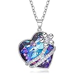 Herzkette mit Kristall Halsketten Anhänger Blume Halskette Lila