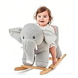 Schaukelpferd aus Plüsch – Reitelefant mit Holzgestell und Sicherheitsgurt für Kinder von 18-36 Monaten