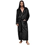U2SKIIN Herren Fleece Bademantel mit Kapuze, Volle Länge Plüsch Bademantel warm für Männer Robe (Schwarz, L/XL)