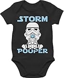 Baby Body Junge Mädchen - Sprüche - Storm Pooper Stormpooper - 6/12 Monate - Schwarz - mit aufschrift lustiges zur geburt strampler babygeschenke für jungs spruch babysprüche babystrampler