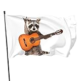 Tcerlcir Flagge 3x5 Ft - Fahne Waschbär mit Gitarre - Flag Lustig 90x150 cm - Hochwertige Polyester Lichtbeständige Wetterfeste Fahnen- Gartenflagge Festival