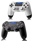 RUIZHI 2 Stück PS4 Controller - Wireless Playstation 4 Controller kompatibel mit PC/Pro/Slim, Gamepad-Joystick mit Turbo/Dual-Vibration/6-Achsen Gyro Sensor/Touchpanel [Schwarz + weiß]