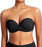 DOBREVA Damen Bikini Oberteil Halfter String Trägerloser Gepolsterte mit Bügel Bademode - BH Größen Schwarz 85C