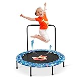 Trampolin Kinder,Ø 96cm Trampolin Indoor mit Faltbarem Bungee-Rebounder,Jumping Trampolin Fitness Rebounder mit Verstellbarem Schaumstoffgriff und Sicherheitspolster für Jungen Mädchen ab 2 3 4 Jahren