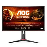 AOC Gaming C27G2ZU - 27 Zoll FHD Curved Monitor, 240 Hz, 0.5ms, FreeSync Premium (1920x1080, HDMI, DisplayPort, USB Hub) schwarz/rot