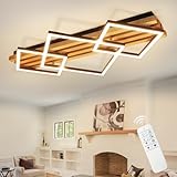 GBLY LED Deckenleuchte Holz: 70cm Deckenlamp Dimmbar Wohnzimmerlampe Modern Schlafzimmerlampe 46W Schwarz eckig deckenleucht fur wohnzimmer Schlafzimmer Küchen Flur Büro Lampe, Memory-Funktion