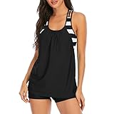 Century Star Tankini für Damen Set Badeanzug Bauchweg Badebekleidung mit Badehose Zweiteiliger Push up Große Größen Schwarz-Weiß Streifen 44-46 (Tag Size 3XL)