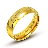 AURSTORE Schmuck „Herr der Ringe“-Ring aus Wolfram, 6 mm, Größe nach Wahl 56-68 mit Kette aus Stahl, 54 cm (GOLD, 64)