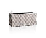 LECHUZA-Pflanzgefäß BALCONERA Cottage 40 lichtgrau, Balkonkasten mit Bewässerungssystem, Wasserstandsanzeiger und Pflanzeinsatz, Flechtoptik, 40 x 19 x 19 cm, 15473