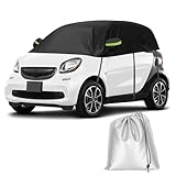 Halbgarage Autoabdeckung Wasserdicht Passend für Smart Fortwo 2006-2025, 300D Atmungsaktiv Autoplane mit Riemen & Reflektorstreifen, Wasserdicht Halbgarage, Regen Sonne Schnee Staub Schutz(Schwarz)