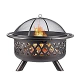 ZJFHEYUO Kleine Feuerstelle, Outdoor-Feuerstelle mit BBQ-Grillablage, Feuerschale mit Funkenschutzgitter, Extra inklusive Schürhaken und Abdeckung für Garten und Terrasse