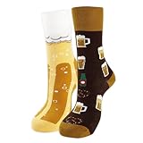 Bier Socken Witzige Bunte Socken - Unisex Damen Herren Baumwolle Socks Lustige Designs Geschenk Links Rechts Verschieden