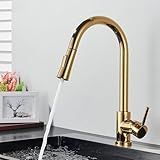 Küchenarmatur mit Touch-Sensor, mattschwarz, intelligenter ausziehbarer Wasserhahn mit doppeltem Wassermodus, drehbarer Heiß- und Kaltmischer, elegante goldene Akzente für moderne Küchen