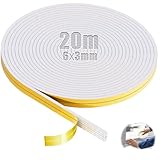 SWTYExt 20m Moosgummi Selbstklebend 6mm(B) x3mm(D) Dichtband Selbstklebend Weiß Vorlegeband Schaumstoffband Türdichtung Dichtungsband für Fensterfugen Schranktürkanten Tür Kochfelder
