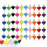Kleine Kleidernadel - 0,4 cm Holzschläger Mit Herzdesign | Farbholzkleidung Pins 50 Pack | Craft Display Clip | Dekorative Mini -Stifte Für Foto, Hochzeit Und -Verwendung