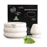 KBIBCK Japanische Matcha Schale mit Ausgießer, Matcha-Schüssel aus Keramik, 500ml Matcha-Teeschale mit Schneebesenablage, Matcha-Schale Chawan, für Matcha, Kaffee, Latte