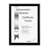 Hama Bilderrahmen Swing, 21x29,7cm (ideal für Urkunden und Dokumente in DIN A4, moderner Kunststoffrahmen, für Hochformat, für Querformat, zum Hängen/Hinstellen, Reflex Glas, Dokumentenrahmen) schwarz