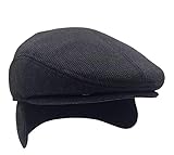 Herren Schiebermütze mit Ohrenklappen gefütterte Schirmmütze mit Ohren- und Nackenschutz Schirmmütze Frühling Herbst Winter Mütze mit Ohrenschutz (DE/NL/SE/PL, Alphanumerisch, L, Schwarz grau)