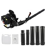 52CC Benzin Rucksack Laubbläser, 2-Takt 1,7PS Motor, 934m³/h Luftvolumen, ergonomisches Gebläse für Gartenpflege, Schnee Laub Staub Entferner, verstellbare Gurte, vibrationsarm, tragbar (Schwarz)