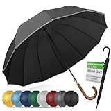 ADRIANO PORCARO® Regenschirm Sturmfest I Ø120cm Schirm I Regenschirm Groß XXL mit Reflektierendem Rand I 12 Streben Stockschirm I inkl. Schirmhülle - Für Herren & Damen I Schwarz
