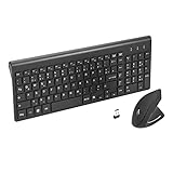 Fonicer 2,4 GHz Kabellose Vertikale Ergonomische Maus und Tastatur Combo Ultradünne tragbare Größe für PC Desktop Computer Laptop Mac Tablet, Black