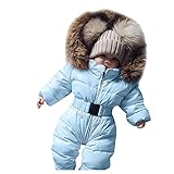 Générique 2024 Strampelanzug für Kinder, Schneeanzug, mit Kapuze, Baby, Trainingsanzug, warme Jacke, Mädchen, Mantel und Jacke, Knöpfe, Skianzug, himmelblau, 92