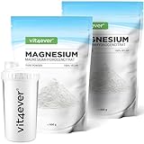 Magnesium Pure - 1200 g Pulver + Shaker - Reines Pulver ohne Zusatzstoffe -Gute Löslichkeit - Premium Qualität - Vegan (2x 600g)