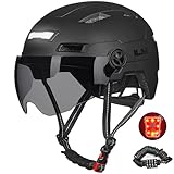 ILM Fahrradhelm Damen und Herren mit Schlossm USB-Front- und Rücklicht Unisex Erwachsene zum Radfahren Fahrradfahren Rollerfahren E3-10L,Schwarz,S/M