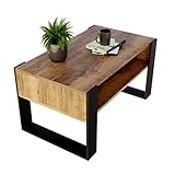 Couchtisch KARO 92 rechteckiger Kaffeetisch aus Holz Modern Teetisch 92 x 53,6 x 45cm massiv und stabil (Retro Eiche/Schwarz)