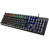 RisoPhy Mechanische Gaming-Tastatur,RGB 104 Tasten Ultradünne Gamer Tastatur mit Blauen Schaltern(Taktil & Klickend),Anti-Ghosting/Spritzwassergeschützte Mechanische Tastatur-Deutsches QWERTZ-Layout