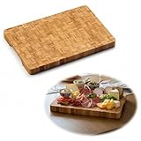 LS-LebenStil Nachhaltiges Profi Holz Schneidebrett 26x24cm Stirnholz Bambus Küchenbrett Tranchierbrett Servierbrett Holzbrett Brotscheindebrett XL Brotzeitbrett Vesperbrett Käsebrett Hackbrett