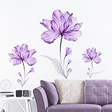 Tanlaby Wandtattoo Leichte lila Blume Wandaufkleber Blume Pflanze Wandaufkleber Selbstklebend Abnehmbare Wand Kunst Aufkleber für Wohnzimmer Flur Schlafzimmer Büros Badezimmer Wanddekoration