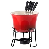 Annastore Schickes Schoko-Fondueset mit Rechaud + 4 Fonduegabeln 300 ml - Keramik - Schoko-Fondue Set - Schokoladen-Fondue-Set (Rot)
