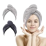 M-bestl 2 Pack Haartuch Turban, Mikrofaser-Haartrocknungshandtuch mit Knopfdesign zum Trocknen der Haare (Dunkelgrau & Hellgrau)