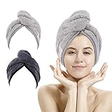 M-bestl 2 Pack Haartuch Turban, Mikrofaser-Haartrocknungshandtuch mit Knopfdesign zum Trocknen der Haare (Dunkelgrau & Hellgrau