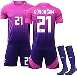 Deutschland Trikot 24/25 Kinder Neu 2024 Auswärtstrikot Fussball Trikot Trainingsanzug Shorts Socken Shirts Set Fußball Trikots für Jungen Trikot Kinder em 2024 Pink 12-13 Jahre GüNDOGAN NO.21