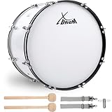 XDrum MBD-226 Marsch Bass Trommel, Fußball Pauke 26' x 12' (10,5 kg, 4 Ösen, Spannschrauben, inkl. Paar Schlägel, Tragegurte, Stimmschlüssel) weiß