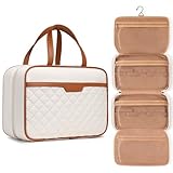 Reise-Kulturbeutel für Damen, groß, zum Aufhängen, Reise-Wasch-Organizer für Toilettenartikel, tragbare Reise-Badezimmertasche mit Haken und 4 Fächern für Reiseutensilien und Kosmetika, beige,