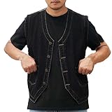 Caxndycing Herren Oversized Jeanswest Mode Knopfleiste Cargo Weste mit Tasche Übergröße Baggy V-Neck Jeans Tank Tops Western-Cowboy Motorradweste mit Knöpfen Fashion Casual Ärmelloses Tops